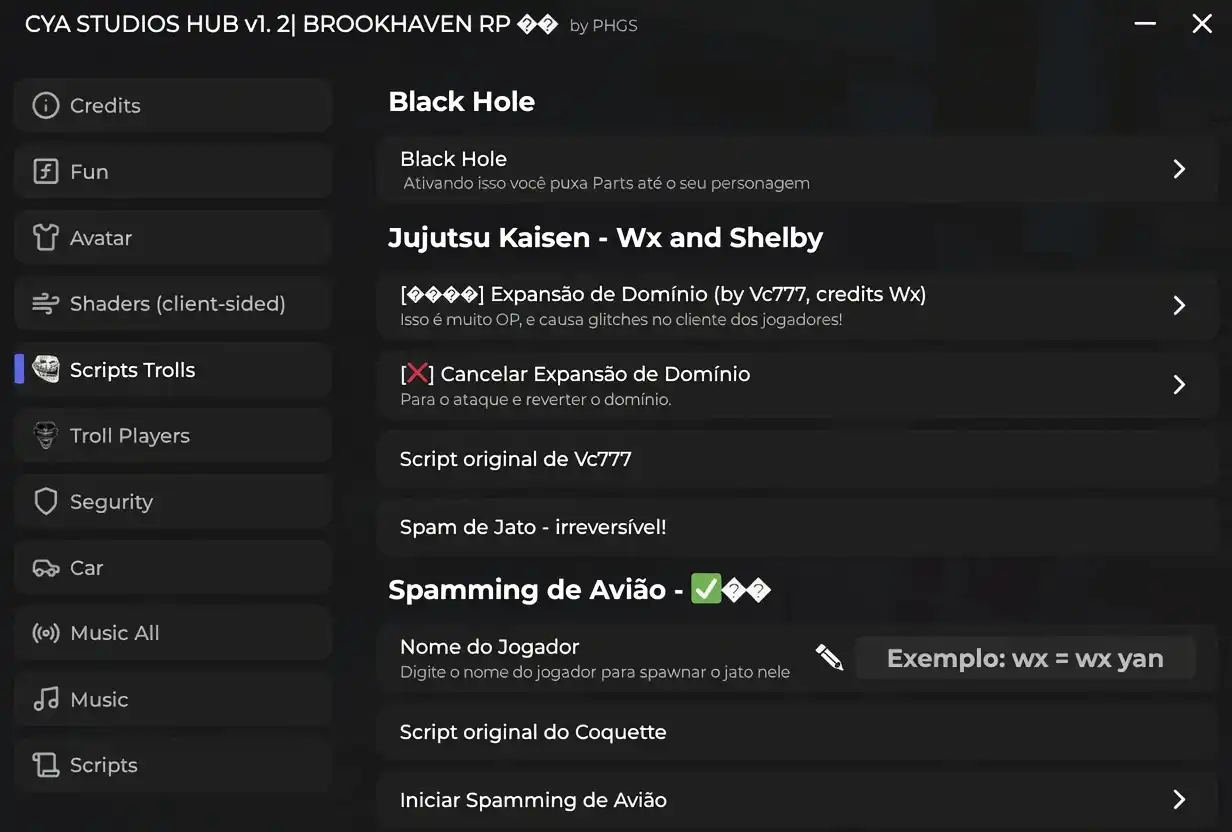 Скрипт CYA Studios — скрипт Брукхейвен без ключа (Troll, Avatar) для Брукхейвен РП — меню (GUI)